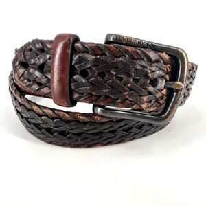 Vintage Columbia Men's Two-Tone Leather Trim Woven Braided Belt Brown Size Small